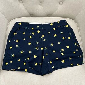 J. Crew Factory Blue and Yellow Bermudas with Heart Pattern